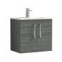 Nuie Arno Wall Hung 2-Door Vanity Unit with Basin-2 600mm Wide - Anthracite Woodgrain