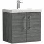 Nuie Arno Wall Hung 2-Door Vanity Unit with Basin-3 600mm Wide - Anthracite Woodgrain