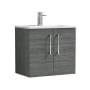 Nuie Arno Wall Hung 2-Door Vanity Unit with Basin-4 600mm Wide - Anthracite Woodgrain