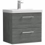 Nuie Arno Wall Hung 2-Drawer Vanity Unit with Basin-3 600mm Wide - Anthracite Woodgrain