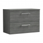 Nuie Arno Wall Hung 2-Drawer Vanity Unit with Worktop 800mm Wide - Anthracite Woodgrain