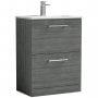 Nuie Arno Floor Standing 2-Drawer Vanity Unit with Basin-2 600mm Wide - Anthracite Woodgrain