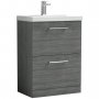 Nuie Arno Floor Standing 2-Drawer Vanity Unit with Basin-3 600mm Wide - Anthracite Woodgrain