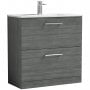 Nuie Arno Floor Standing 2-Drawer Vanity Unit with Basin-2 800mm Wide - Anthracite Woodgrain