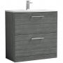 Nuie Arno Floor Standing 2-Drawer Vanity Unit with Basin-4 800mm Wide - Anthracite Woodgrain