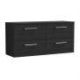 Nuie Arno Wall Hung 4-Drawer Vanity Unit with Worktop 1200mm Wide - Black Woodgrain