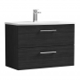 Nuie Arno Wall Hung 2-Drawer Vanity Unit with Basin-4 800mm Wide - Black Woodgrain