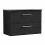 Nuie Arno Wall Hung 2-Drawer Vanity Unit with Sparkling Black Worktop 800mm Wide - Black Woodgrain