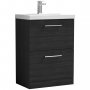 Nuie Arno Floor Standing 2-Drawer Vanity Unit with Basin-3 600mm Wide - Black Woodgrain