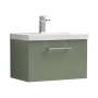 Nuie Arno Wall Hung 1-Drawer Vanity Unit with Basin-3 600mm Wide - Satin Green