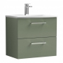 Nuie Arno Wall Hung 2-Drawer Vanity Unit with Basin-4 600mm Wide - Satin Green