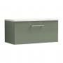 Nuie Arno Wall Hung 1-Drawer Vanity Unit with Sparkling White Worktop 800mm Wide - Satin Green