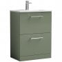 Nuie Arno Floor Standing 2-Drawer Vanity Unit with Basin-2 600mm Wide - Satin Green