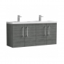 Nuie Arno Wall Hung 4-Door Vanity Unit with Double Polymarble Basin 1200mm Wide - Anthracite Woodgrain