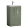 Nuie Arno Compact Floor Standing 2-Door Vanity Unit with Polymarble Basin 500mm Wide - Satin Green