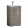 Nuie Arno Compact Floor Standing 2-Door Vanity Unit with Polymarble Basin 500mm Wide - Solace Oak Woodgrain