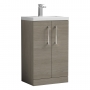 Nuie Arno Compact Floor Standing 2-Door Vanity Unit with Ceramic Basin 500mm Wide - Solace Oak Woodgrain