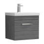 Nuie Athena Wall Hung 1-Drawer Vanity Unit with Basin-3 500mm Wide - Anthracite Woodgrain