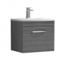 Nuie Athena Wall Hung 1-Drawer Vanity Unit with Basin-4 500mm Wide - Anthracite Woodgrain