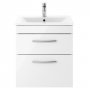 Nuie Athena Wall Hung 2-Drawer Vanity Unit with Basin-2 500mm Wide - Gloss White