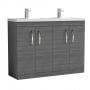 Nuie Athena Floor Standing 4-Door Vanity Unit with Double Basin 1200mm Wide - Anthracite Woodgrain