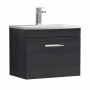 Nuie Athena Wall Hung 1-Drawer Vanity Unit with Basin-4 600mm Wide - Charcoal Black Woodgrain