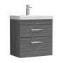 Nuie Athena Wall Hung 2-Drawer Vanity Unit with Basin-3 600mm Wide - Anthracite Woodgrain