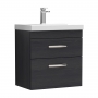 Nuie Athena Wall Hung 2-Drawer Vanity Unit with Basin-3 600mm Wide - Charcoal Black