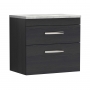 Nuie Athena Wall Hung 2-Drawer Vanity Unit with Grey Worktop 600mm Wide - Charcoal Black Woodgrain