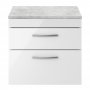 Nuie Athena Wall Hung 2-Drawer Vanity Unit with Grey Worktop 600mm Wide - Gloss White