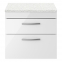 Nuie Athena Wall Hung 2-Drawer Vanity Unit with Sparkling White Worktop 600mm Wide - Gloss White