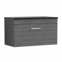 Nuie Athena Wall Hung 1-Drawer Vanity Unit with Sparkling Black Worktop 800mm Wide - Anthracite Woodgrain