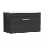 Nuie Athena Wall Hung 1-Drawer Vanity Unit with Sparkling White Worktop 800mm Wide - Charcoal Black Woodgrain