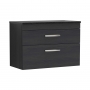 Nuie Athena Wall Hung 2-Drawer Vanity Unit with Sparkling Black Worktop 800mm Wide - Charcoal Black Woodgrain