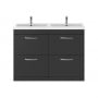 Nuie Athena Floor Standing 4-Drawer Vanity Unit with Double Basin 1200mm Wide - Gloss Grey