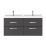 Nuie Athena Wall Hung 4-Drawer Vanity Unit with Double Basin 1200mm Wide - Gloss Grey