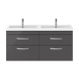 Nuie Athena Wall Hung 4-Drawer Vanity Unit with Double Ceramic Basin 1200mm Wide - Gloss Grey