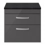 Nuie Athena Wall Hung 2-Drawer Vanity Unit with Sparkling Black Worktop 600mm Wide - Gloss Grey