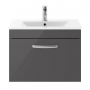 Nuie Athena Wall Hung 1-Drawer Vanity Unit with Basin-2 600mm Wide - Gloss Grey