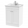 Nuie Classique Floor Standing 2-Door Vanity Unit with Traditional Basin 600mm Wide Satin White - 1 Tap Hole