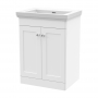 Nuie Classique Floor Standing 2-Door Vanity Unit with Classic Basin 600mm Wide Satin White - 0 Tap Hole