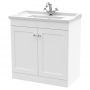 Nuie Classique Floor Standing 2-Door Vanity Unit with Traditional Basin 800mm Wide Satin White - 1 Tap Hole