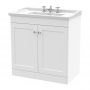 Nuie Classique Floor Standing 2-Door Vanity Unit with Traditional Basin 800mm Wide Satin White - 3 Tap Hole