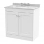 Nuie Classique Floor Standing 2-Door Vanity Unit with 3TH Grey Marble Top Basin 800mm Wide - Satin White