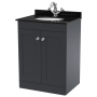 Nuie Classique Floor Standing 2-Door Vanity Unit with 1TH Black Marble Top Basin 600mm Wide - Satin Anthracite