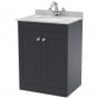 Nuie Classique Floor Standing 2-Door Vanity Unit with 1TH Grey Marble Top Basin 600mm Wide - Satin Anthracite