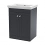 Nuie Classique Floor Standing 2-Door Vanity Unit with Classic Basin 600mm Wide Satin Anthracite - 0 Tap Hole