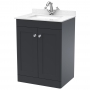 Nuie Classique Floor Standing 2-Door Vanity Unit with 1TH White Square Marble Top Basin 600mm Wide - Satin Anthracite