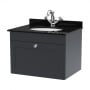 Nuie Classique Wall Hung 1-Drawer Vanity Unit with 1TH Black Marble Top Basin 600mm Wide - Satin Anthracite