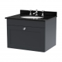 Nuie Classique Wall Hung 1-Drawer Vanity Unit with 3TH Black Marble Top Basin 600mm Wide - Satin Anthracite